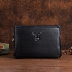 Black Mens Leather Clutch Reindeer Wristlet Wallet Zipper Wallet Clutch for Men