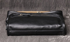 Black Mens Leather Fanny Pack Belt Bag Side Bag Black Crossbody Bag For Men