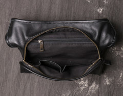 Black Mens Leather Fanny Pack Belt Bag Side Bag Black Crossbody Bag For Men