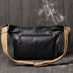 Black Mens Leather Fanny Pack Belt Bag Side Bag Black Crossbody Bag For Men