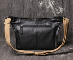 Black Mens Leather Fanny Pack Belt Bag Side Bag Black Crossbody Bag For Men