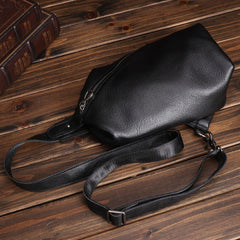 Black Mens Leather Sling Bag Sling Crossbody Pack Sling Travel Pack Sling Chest Bag For Men