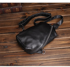 Black Mens Leather Sling Bag Sling Crossbody Pack Sling Travel Pack Sling Chest Bag For Men