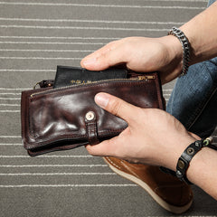 Black Mens Long Wallet Leather Bifold Wallet Men Wristlet Wallet Biker Wallet for Men