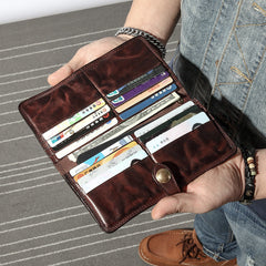 Black Mens Long Wallet Leather Bifold Wallet Men Wristlet Wallet Biker Wallet for Men