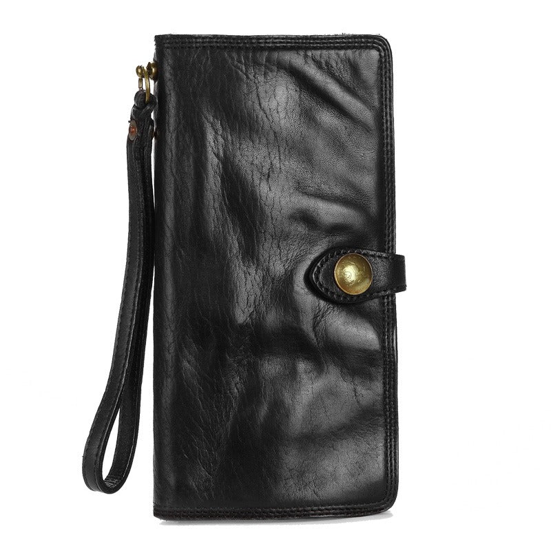 Black Mens Long Wallet Leather Bifold Wallet Men Wristlet Wallet Biker Wallet for Men