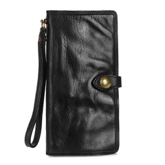 Black Mens Long Wallet Leather Bifold Wallet Men Wristlet Wallet Biker Wallet for Men