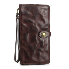 Black Mens Long Wallet Leather Bifold Wallet Men Wristlet Wallet Biker Wallet for Men