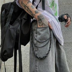 Black Metal WALLET CHAIN Triple LONG PANTS CHAIN Black Jeans Chain Jean ChainS FOR MEN - iwalletsmen