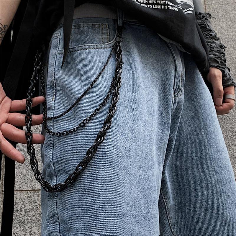 Black Metal WALLET CHAIN Triple LONG PANTS CHAIN Black Jeans Chain Jea –  iwalletsmen