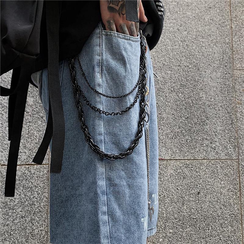 WG Black Metal Wallet Chain Triple Long Pants Chain Black Jeans Chain Jean Chains for Men