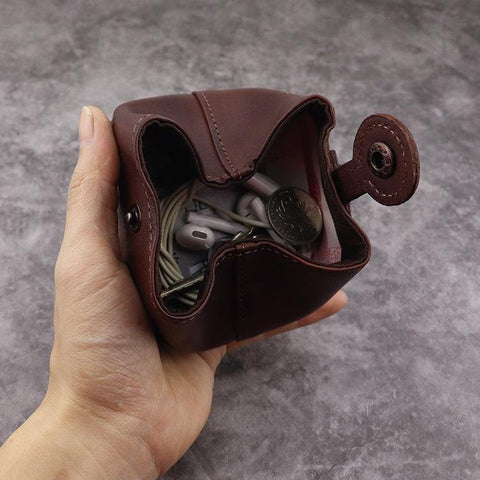 Black Women Mens Leather Coin Purse Coin Pouch Change Case Mini