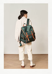 Fashion Black Nylon Leather Mens Backpack Nylon Travel Backpack Green Nylon School Backpack for Men - iwalletsmen