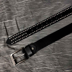 Cool Black Leather Metal Rivet Rock Belt Biker Motorcycle Belt Black Punk Leather Belt For Men - iwalletsmen