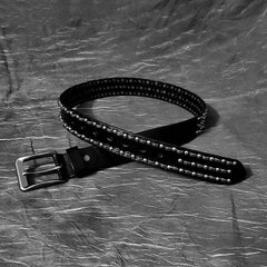 Cool Black Leather Metal Rivet Rock Belt Biker Motorcycle Belt Black Punk Leather Belt For Men - iwalletsmen