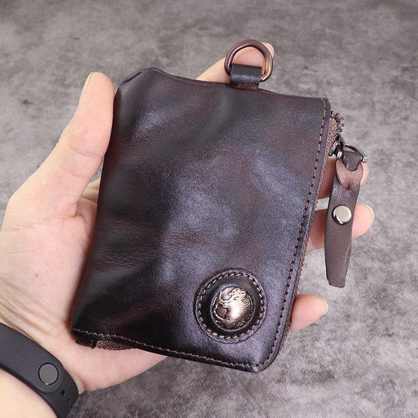 Brown Men Leather Front Pocket Wallets Card Holder Zip Card Holder Wallet For Men - iwalletsmen
