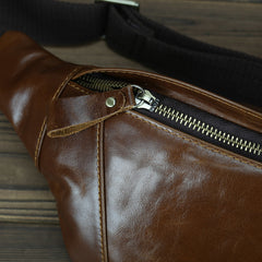Brown MENS LEATHER FANNY PACK Coffee BUMBAG Vintage WAIST BAGS for Men - iwalletsmen