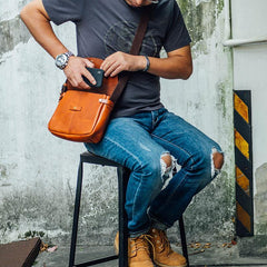 Vintage Black Leather Men Small Brown Side Bag Black Messenger Bags Courier Bag For Men - iwalletsmen