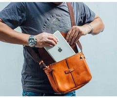 Vintage Black Leather Men Small Brown Side Bag Black Messenger Bags Courier Bag For Men - iwalletsmen