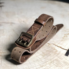 Black Washed Denim Leather Double Pins Belt Mens Red Brown Belt Men Brown Belt for Men - iwalletsmen