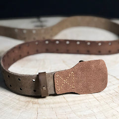 Black Washed Denim Leather Double Pins Belt Mens Red Brown Belt Men Brown Belt for Men - iwalletsmen