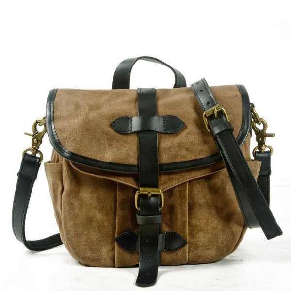 Khaki Waxed Canvas Mens Cycling Messenger Bags Khaki Canvas Bike Side Bag For Men - iwalletsmen