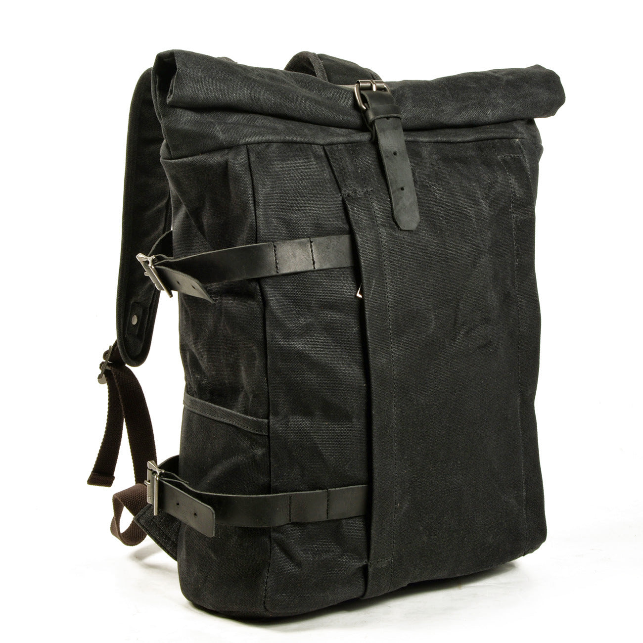 Khaki Waxed Canvas Travel Backpack Canvas Mens Laptop Rollup Backpack Hiking Backpack For Men - iwalletsmen
