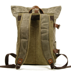Khaki Waxed Canvas Travel Backpack Canvas Mens Laptop Rollup Backpack Hiking Backpack For Men - iwalletsmen