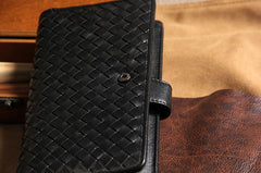 Black Braided Leather Mens Long Leather Wallet Bifold Wallet for Men - iwalletsmen