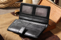 Black Braided Leather Mens Long Leather Wallet Bifold Wallet for Men - iwalletsmen