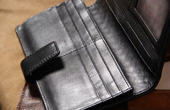 Black Braided Leather Mens Long Leather Wallet Bifold Wallet for Men - iwalletsmen