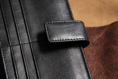 Black Braided Leather Mens Long Leather Wallet Bifold Wallet for Men - iwalletsmen