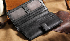 Black Braided Leather Mens Long Leather Wallet Bifold Wallet for Men - iwalletsmen