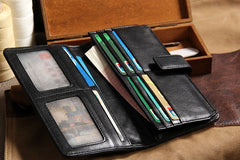Black Braided Leather Mens Long Leather Wallet Bifold Wallet for Men - iwalletsmen