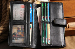 Black Braided Leather Mens Long Leather Wallet Bifold Wallet for Men - iwalletsmen