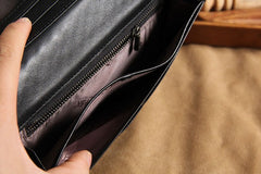 Black Braided Leather Mens Long Leather Wallet Bifold Wallet for Men - iwalletsmen