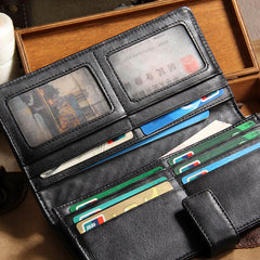 Black Braided Leather Mens Long Leather Wallet Bifold Wallet for Men - iwalletsmen