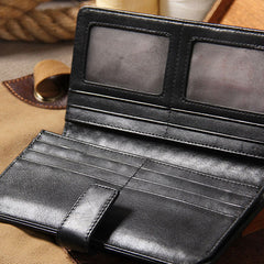 Black Braided Leather Mens Long Leather Wallet Bifold Wallet for Men - iwalletsmen