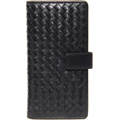 Black Braided Leather Mens Long Leather Wallet Bifold Wallet for Men - iwalletsmen