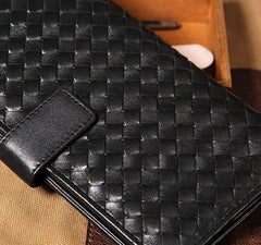 Black Braided Leather Mens Long Leather Wallet Bifold Wallet for Men - iwalletsmen