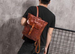 Black Brown Cool Mens Leather Backpack Travel Backpacks Leather Hiking Backpack for Men - iwalletsmen