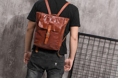 Black Brown Cool Mens Leather Backpack Travel Backpacks Leather Hiking Backpack for Men - iwalletsmen