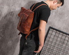 Black Brown Cool Mens Leather Backpack Travel Backpacks Leather Hiking Backpack for Men - iwalletsmen