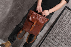 Black Brown Cool Mens Leather Backpack Travel Backpacks Leather Hiking Backpack for Men - iwalletsmen