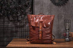 Black Brown Cool Mens Leather Backpack Travel Backpacks Leather Hiking Backpack for Men - iwalletsmen