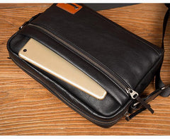 Fashion Black Mens Leather 10 inches Mens Small Messenger Bag Brown Courier Bag Postman Bag for Men - iwalletsmen