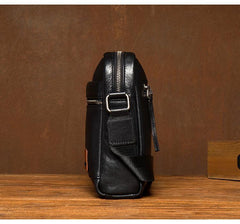 Fashion Black Mens Leather 10 inches Mens Small Messenger Bag Brown Courier Bag Postman Bag for Men - iwalletsmen