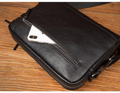 Fashion Black Mens Leather 10 inches Mens Small Messenger Bag Brown Courier Bag Postman Bag for Men - iwalletsmen