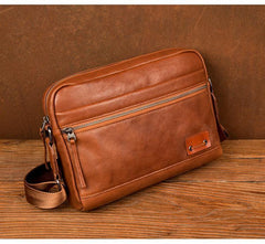 Fashion Black Mens Leather 10 inches Mens Small Messenger Bag Brown Courier Bag Postman Bag for Men - iwalletsmen