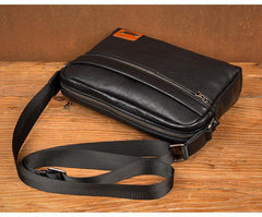 Fashion Black Mens Leather 10 inches Mens Small Messenger Bag Brown Courier Bag Postman Bag for Men - iwalletsmen